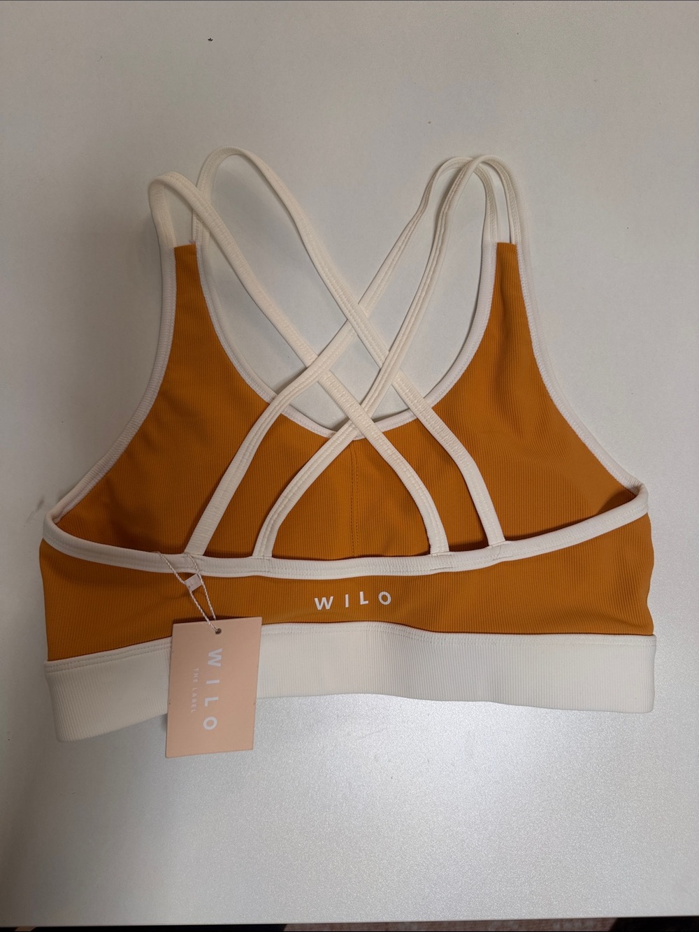 WILO Crisscross Strappy Sports Bra in Mustard and Cream NWT